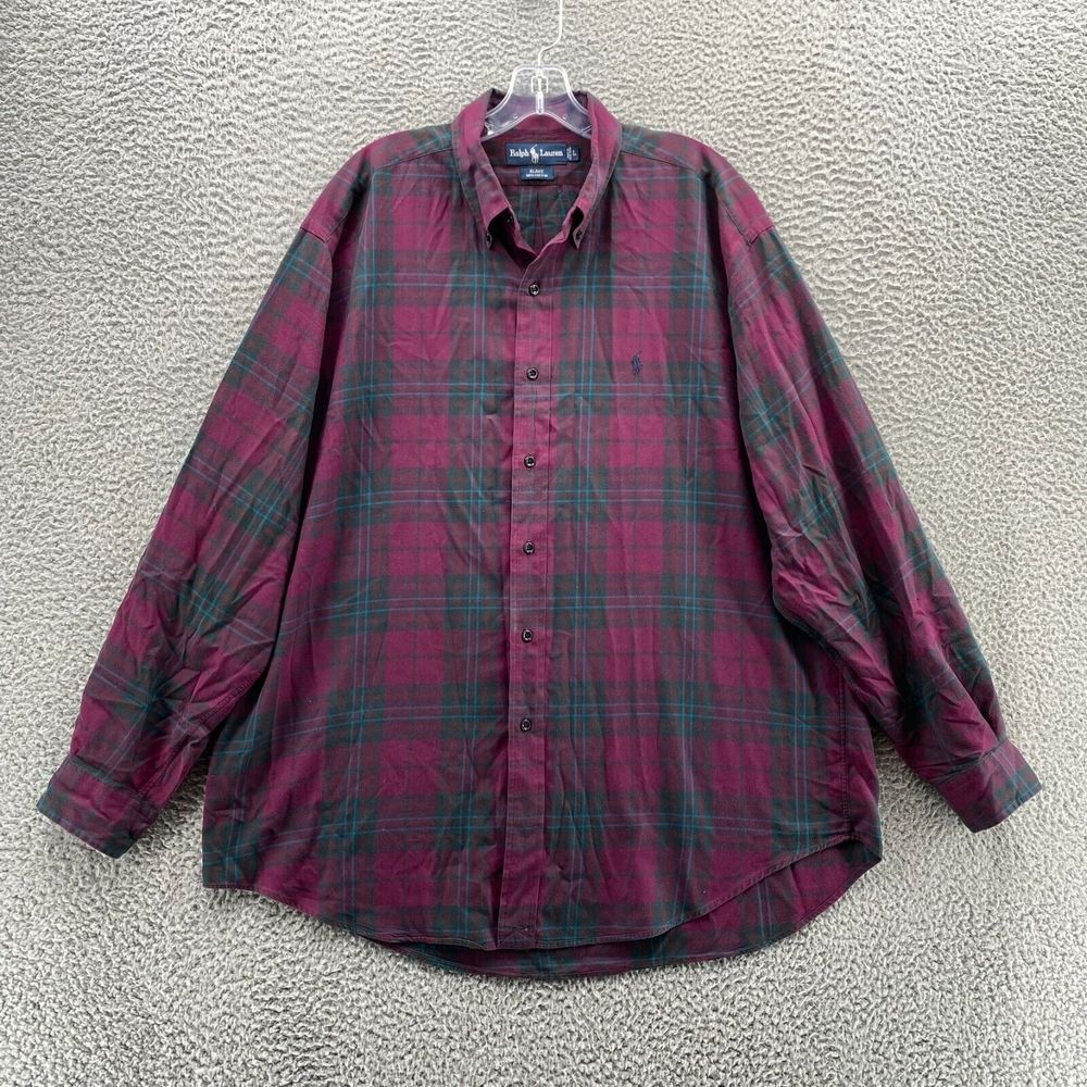 Polo Ralph Lauren Flannel Adult Large Blake Plaid Button Down 100% Cotton Men's.